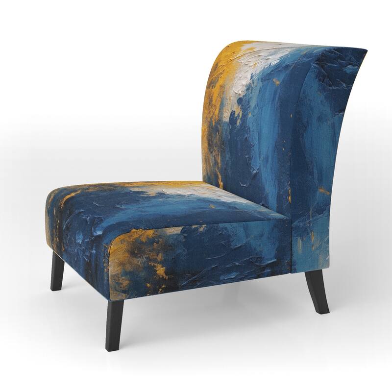 Designart "Blue and Yellow Intuitive Expressions I" Upholstered Abstract Accent Chair and Modern & Contemporary Arm Chair