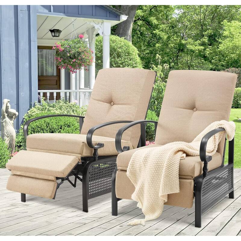 AECOJOY Outdoor Adjustable Cushioned Metal Patio Recliner Lounge Chair (Set of 2)