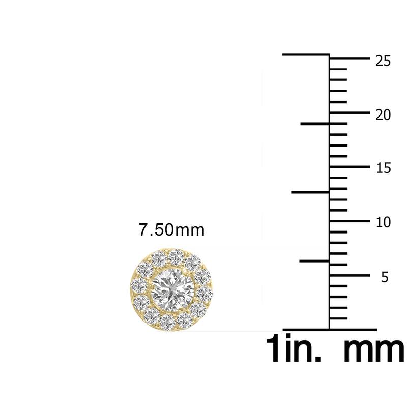 Marquee 1 Carat TW Round Cut Lab Grown Diamond Halo Earrings in 14K Yellow Gold