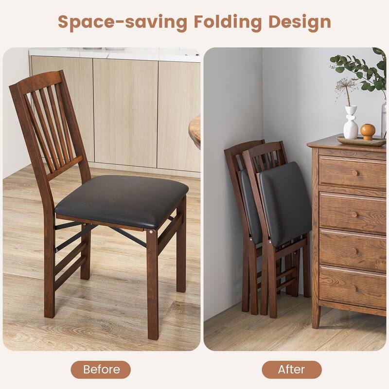 Set of 2 Folding Dining Chairs with PU Leather Seat and Solid Wood Frame for Small Spaces - 19.5" x 16" x 34"