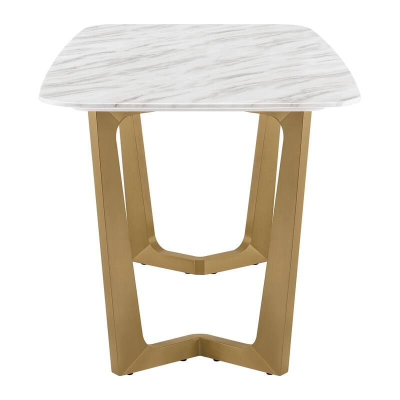 Spruce & Spring Modern Minimalist 63" Jazz White Marble Dining Table with Champagne Stainless Steel Base