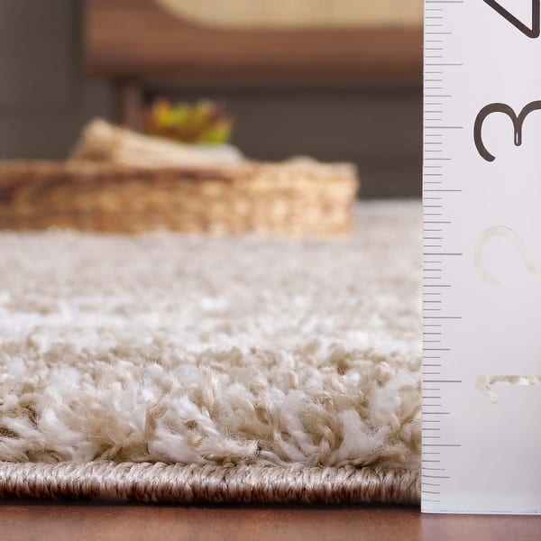 dimension image slide 1 of 7, SAFAVIEH Border & Stripe Shag Eirny Modern 1.4-inch Thick Rug