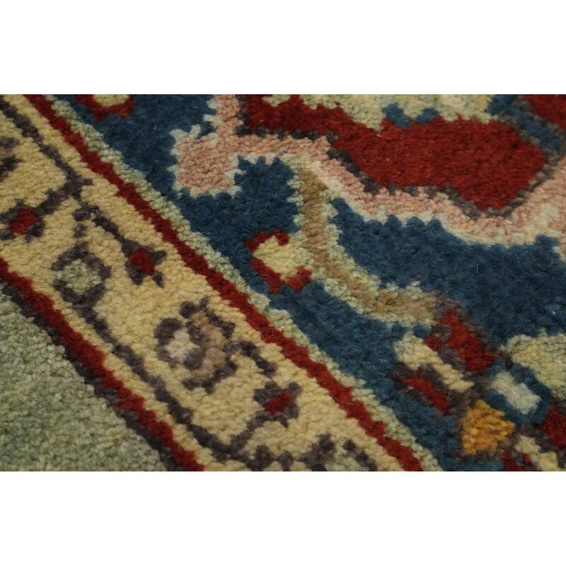 Hand-knotted Transitional Wool Carpet Green Oushak Rug Floral Oriental Area Rug - 19' 9'' X 7' 11''