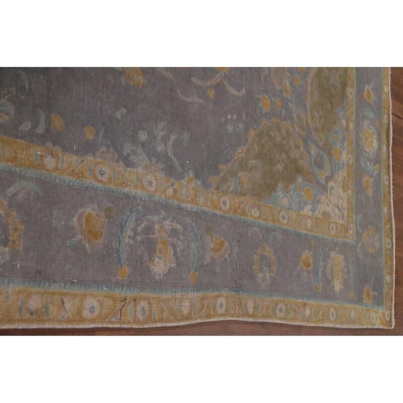 Hand Knotted Oriental 100% Wool Carpet Traditional Floral Greys & Charcoal Tabriz Area Rug - 12' 8'' X 9' 3''