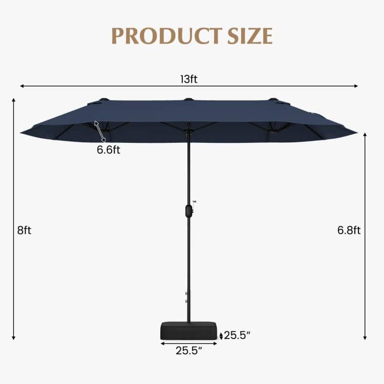 13FT Twin Table Patio Umbrella Double Sided with Crank for Outdoor Shade