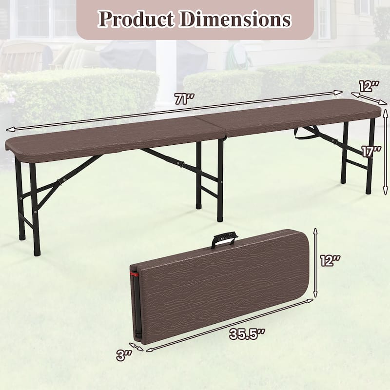 Gymax 6 ft Plastic Folding Bench Portable Fold-in-Half Seat w/ 1320