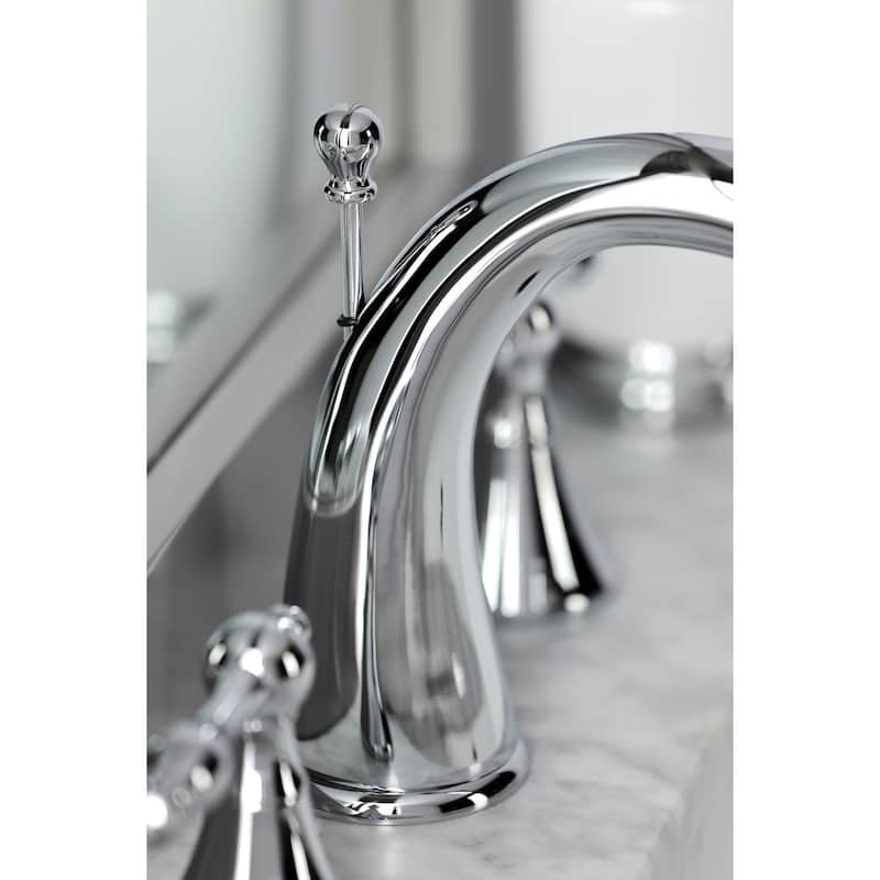 Kingston Brass Naples Deck Mount Widespread Bathroom Faucet with Brass Pop-Up