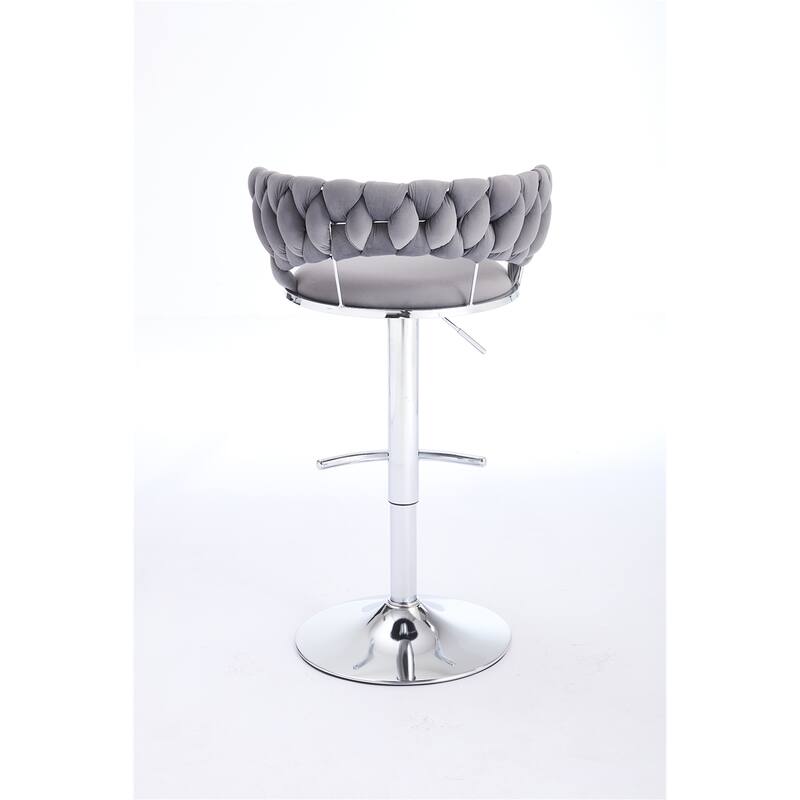 Set of 2 Bar Stools,with Chrome Footrest and Base Swivel Height Adjustable Mechanical Lifting Velvet Chrome Leg Simple Bar Stool