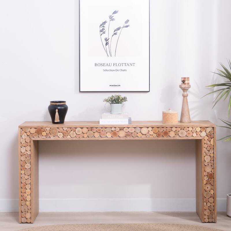 Rustic Wood Console Table with Natural Log Accents - 62" Entryway Table, Narrow Sofa Table, Hallway Accent Table - Natural