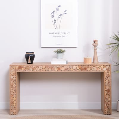 Rustic Wood Console Table with Natural Log Accents - 62" Entryway Table, Narrow Sofa Table, Hallway Accent Table