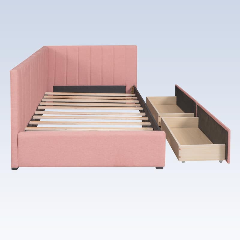 Modern Twin Size Upholstered Daybed with 2 Storage Drawers