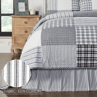 Gray and Off White Ta Details about   Farmhouse Ticking Stripe Gray Queen Bed Skirt w/ 16" Drop 