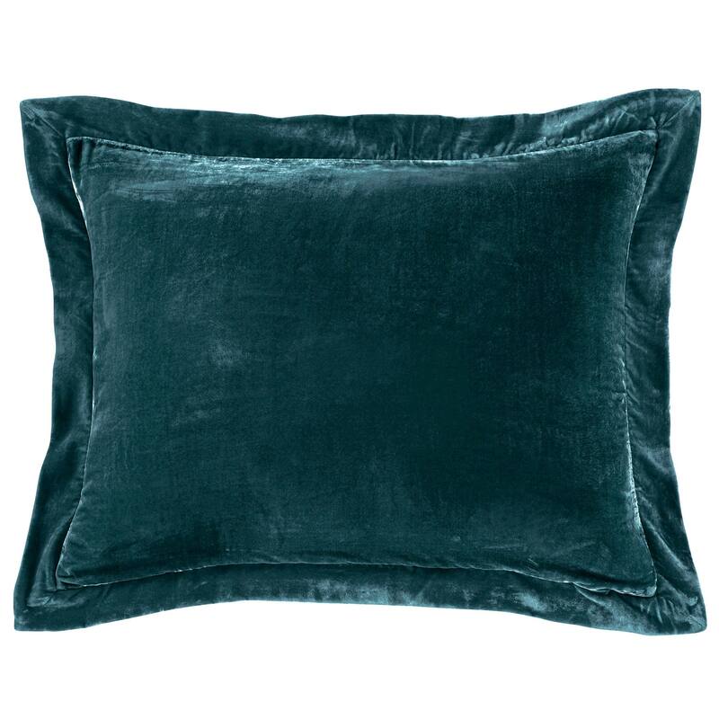 HiEnd Accents Stella Faux Silk Velvet Romantic Western 27x39 inch Flanged Dutch Euro Pillow - Storm Blue
