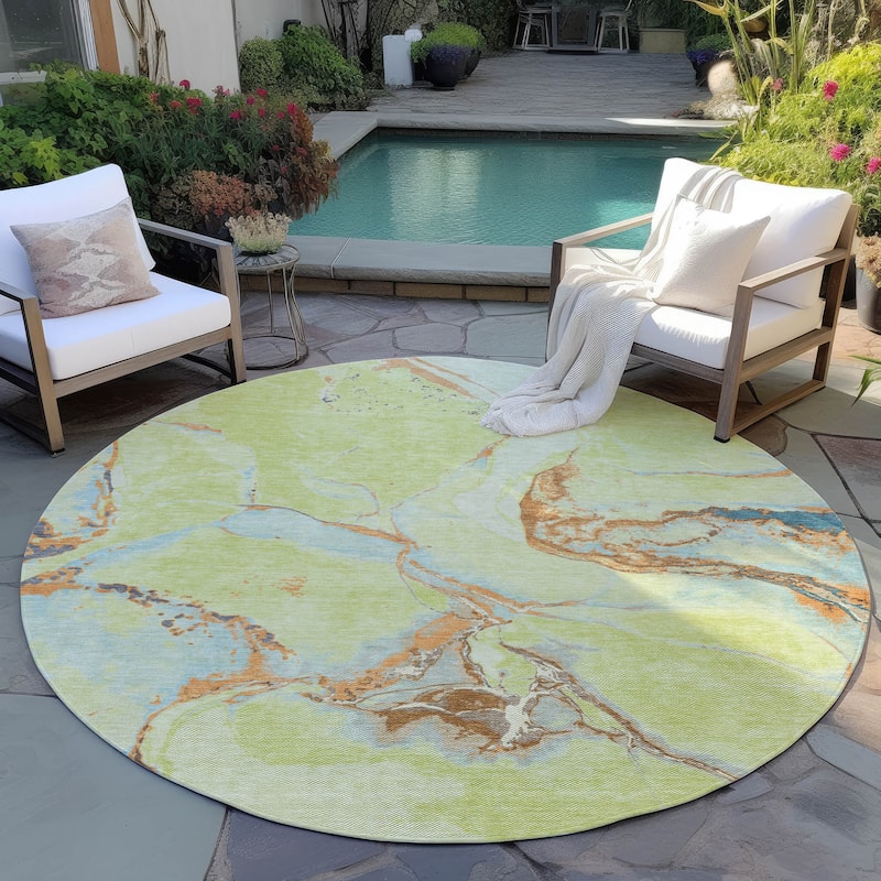 Machine Washable Indoor/ Outdoor Modern Abstract Chantille Rug - Aloe - 8' x 8'