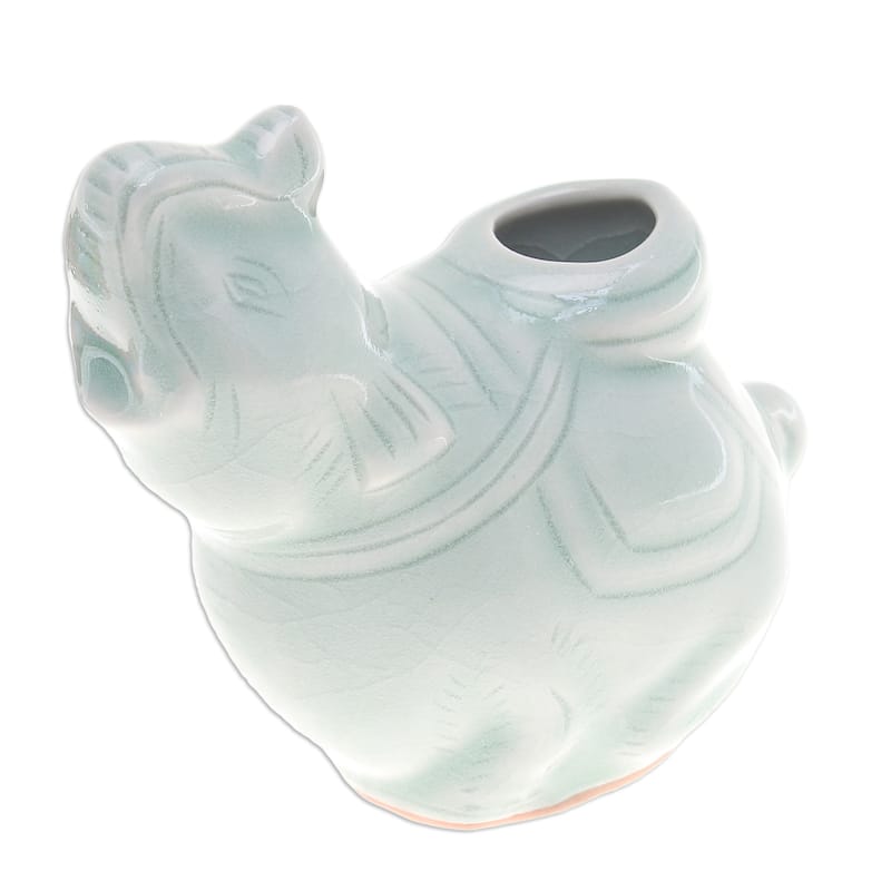 Novica Handmade Elephant Beauty Celadon Ceramic Vase