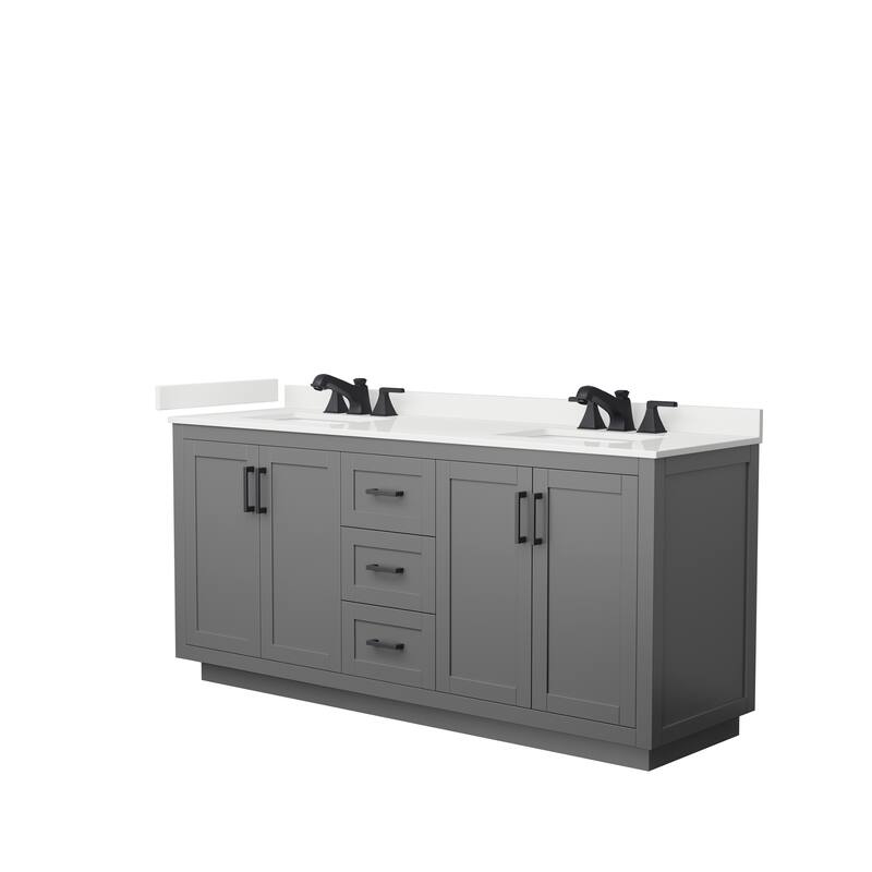 Miranda 72-inch Double Vanity, Quartz Top - Dark Gray, Black Trim, White Quartz Top