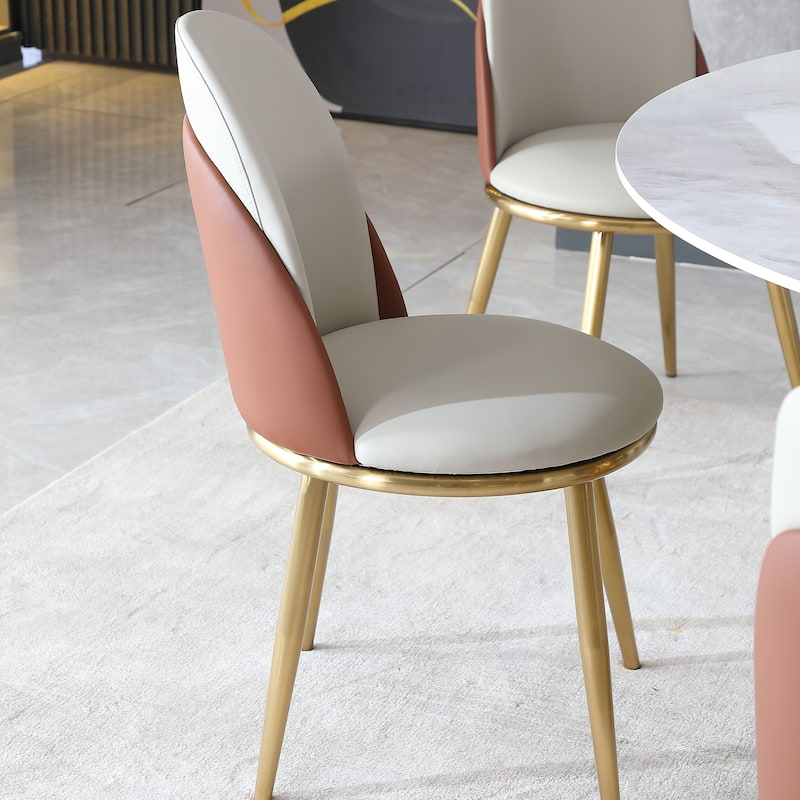 2 Piece PU Kitchen Dining Chair with Cushions, Plastic Foot Covers, Metal Legs for Dining Room Kitchen Living Room Bedroom