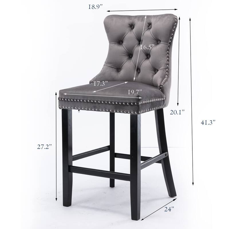 Contemporary Tufted Velvet Upholstered Counter Bar Stools Set of 2