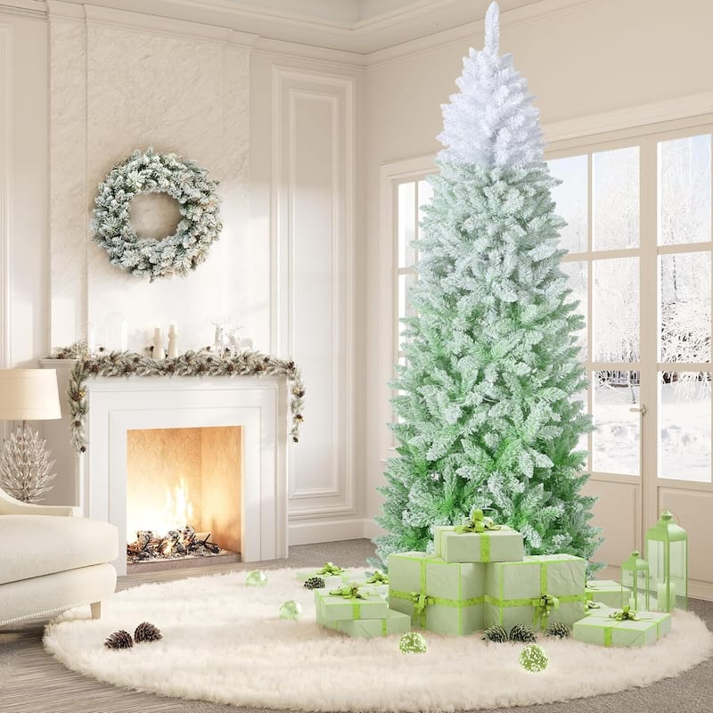 Prelit Green Gradient Snow Flocked Christmas Tree, Xmas Tree - N/A