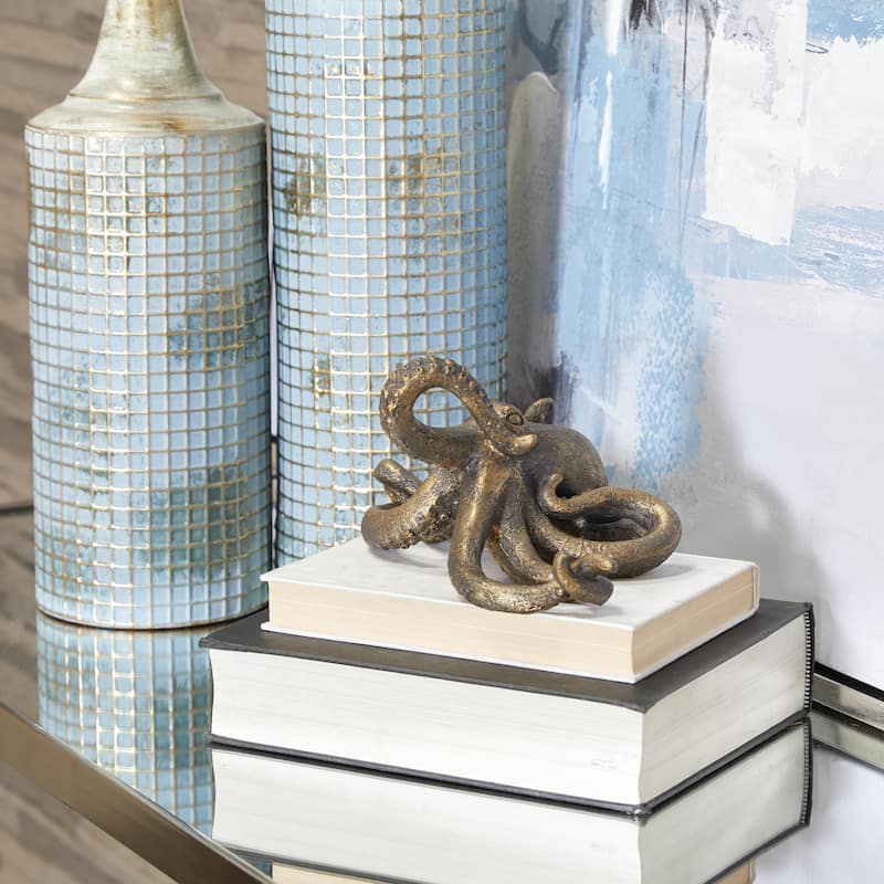 Polystone Octopus Decorative Sculpture with Long Tentacles and Suctions Detailing - Black - Roche River Decor
