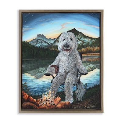 Stupell Dog by Campfire Landscape Framed Floater Canvas Wall Art Design by Holly Simental