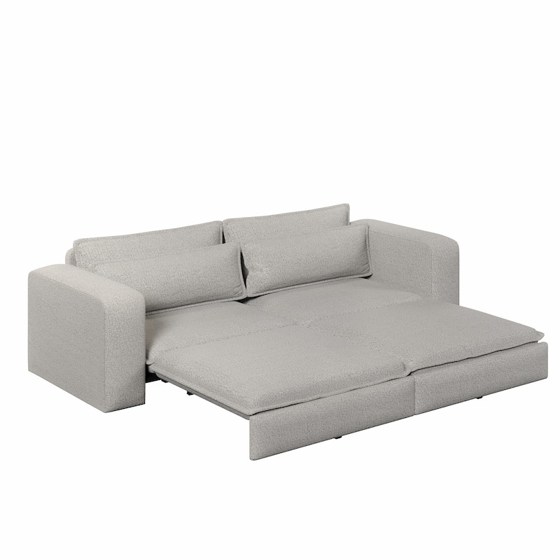 93" Convertible Sleeper Sofa Bed with Chaise Lounge, 3-in-1 Pull Out Sofa Couch, Teddy Fabric Loveseat Sofa w/ 2 Lumbar Pillows