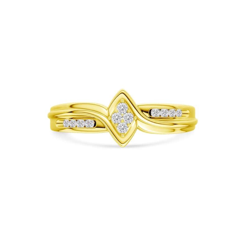 IGI Certified 1/10ct TDW Diamond Cluster Engagement Ring in 10K Yellow Gold for Women