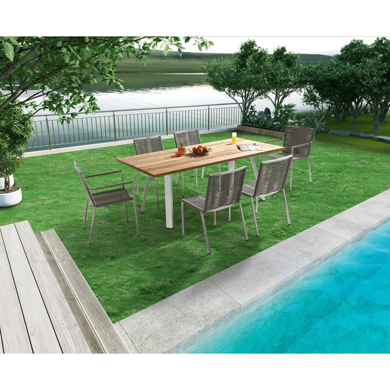 Outdoor Dining Table - Teak Wood Rectangular Top with Steel Legs, Patio Seating for 6 to 8 Guests - 71