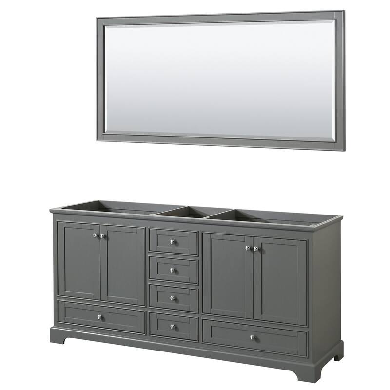 Wyndham Collection Deborah 71" Free Standing Double Wood Vanity - Dark Gray / Polished Chrome Hardware