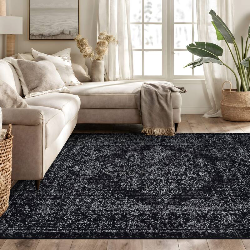 Contemporary Minimalistic Stripe LInes Area Rug - 5' x 7' - Black