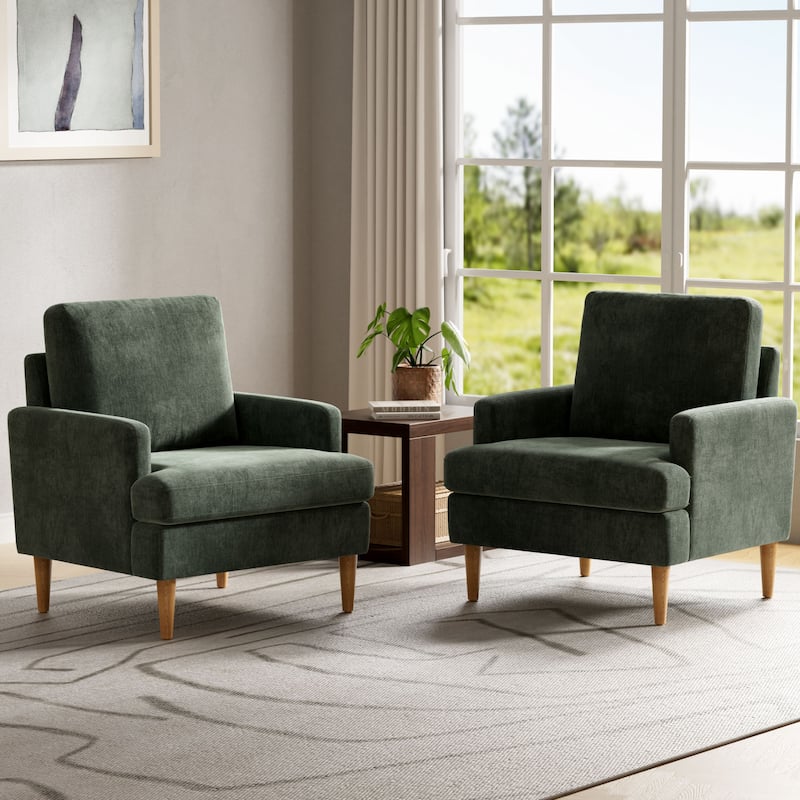 set of 2 Accent Chair for Bedroom Living Room with Wood Legs - Green