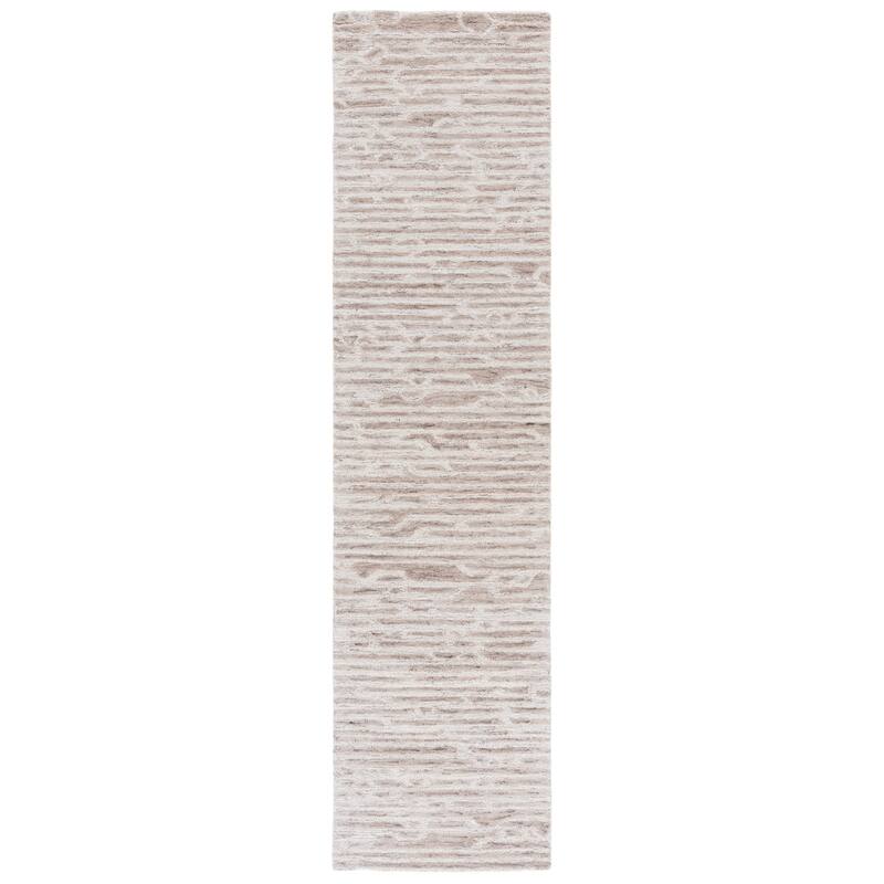 SAFAVIEH Handmade Ebony Nexhmije Wool Rug - 2'3" x 9' Runner - Light Brown/Ivory