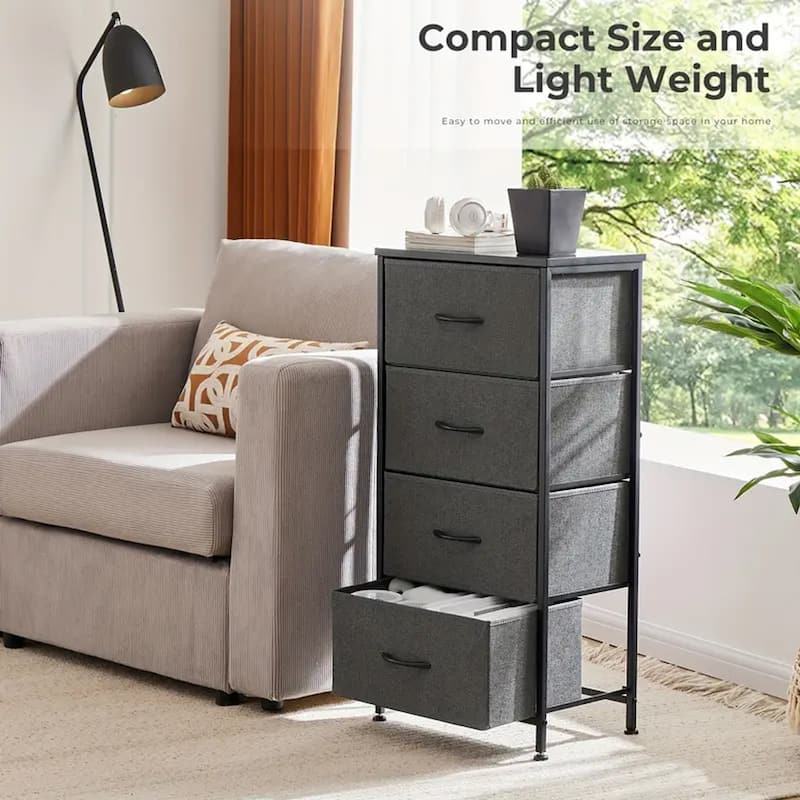 Dresser for Bedroom with 4 Fabric Drawers, Tall Chest Organizer Units for Clothing, Closet, Kidsroom, Storage Tower with Cabinet