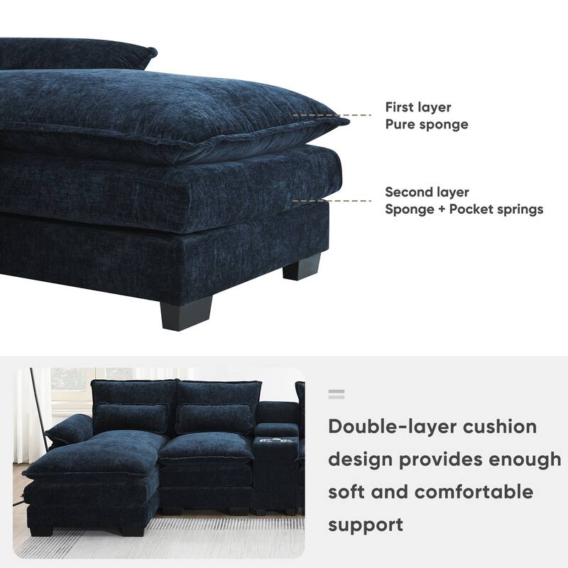 6-seat Upholstered Symmetrical Sofa Set with Console,Cupholders and USB Ports