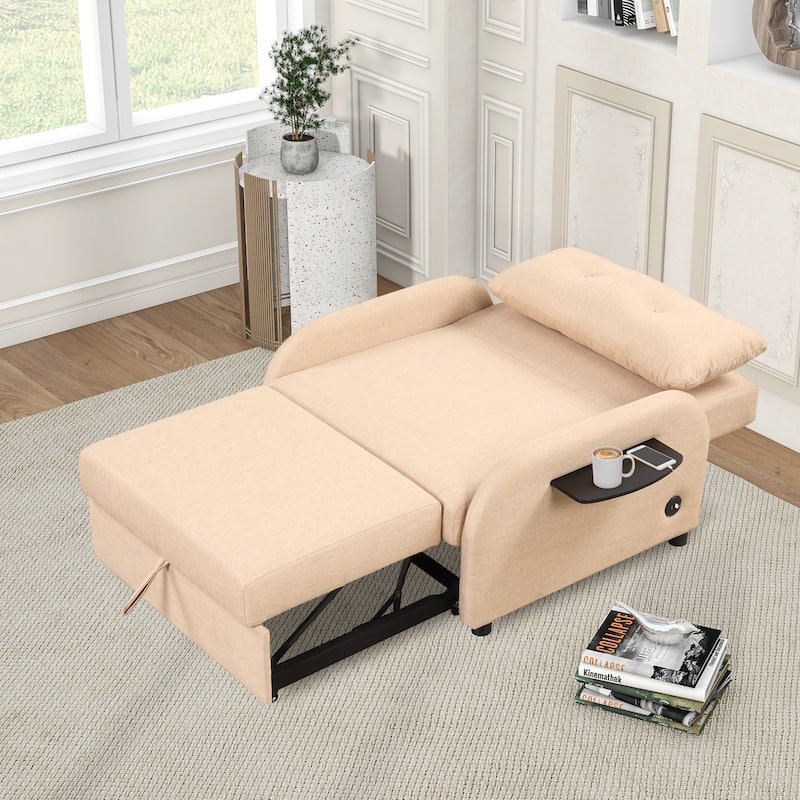 3 in 1 Pull Out Sleeper Sofa, Sofa Bed with Adjustable Backrest, Daybed with USB Charging Port and Wing Table