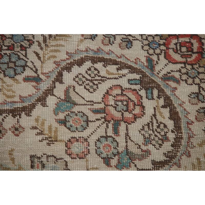 Hand Knotted Oriental 100% Wool Carpet Traditional Medallion Beige & Ivories Tabriz Area Rug - 11' 7'' X 8' 3''