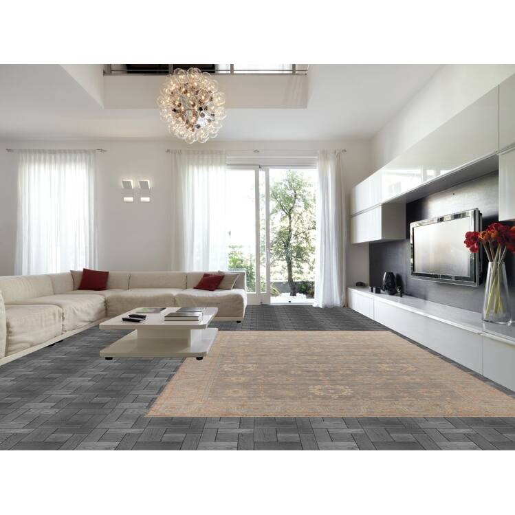 Hand Knotted Oriental 100% Wool Carpet Transitional All-Over Greys & Charcoal Oushak Area Rug - 14' 0'' X 10' 1''
