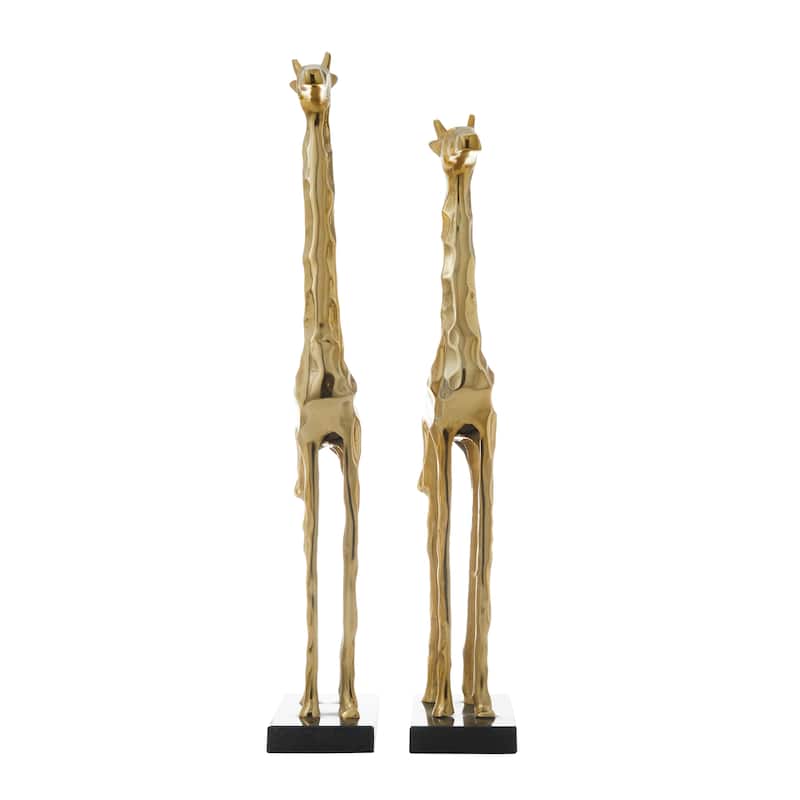 Aluminum Metal Giraffe Sculpture - Set of 2 Gold - Roche River Decor - 4"W x 6"L x 27"H