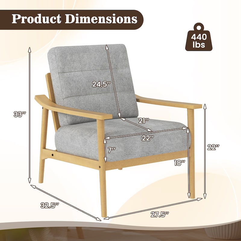 Gymax 2 PCS Modern Accent Chair Upholstered Leisure Armchair w/ Rubber