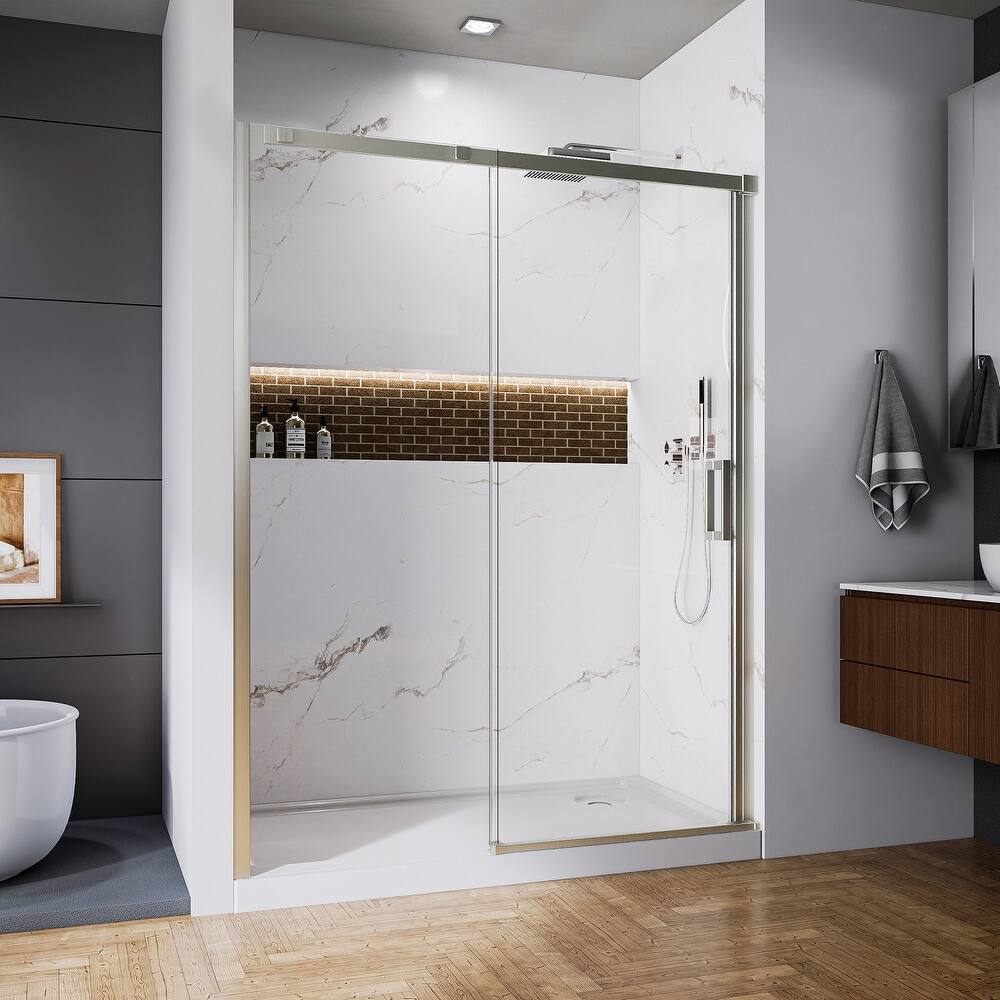 Modland 56-60" Adjustable Sliding Shower Door, 5/16" SGCC Tempered Glass, Framed Enclosure with 304 Stainless Handle