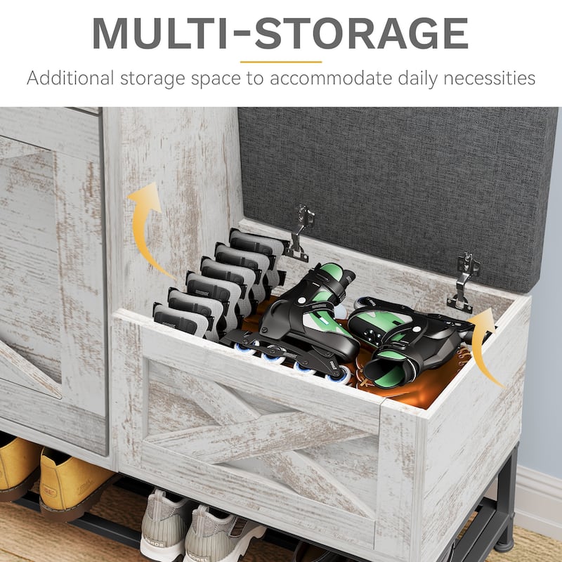 Moasis Farmhouse Shoe Storage Cabinet with 2 Flip Drawers for 16 Pairs Entryway Shoe Storage with Shoe Bench
