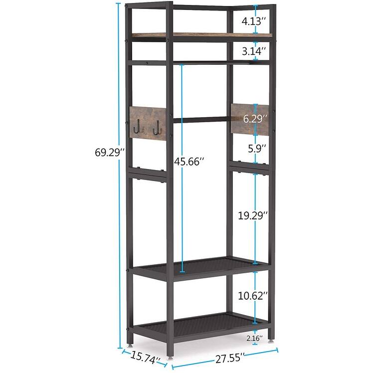 Industrial Small Clothes rack with shelves,freestanding closet organizer,27'' W X69'' H