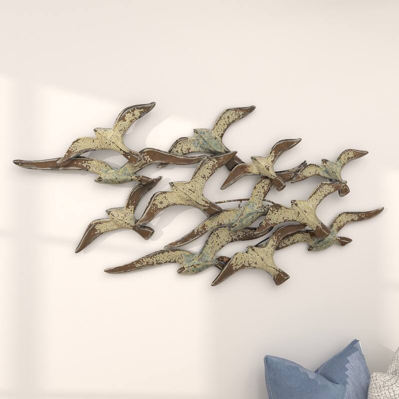 Metal Bird Flying Flock Of Home Wall Decor - White - Roche River Decor