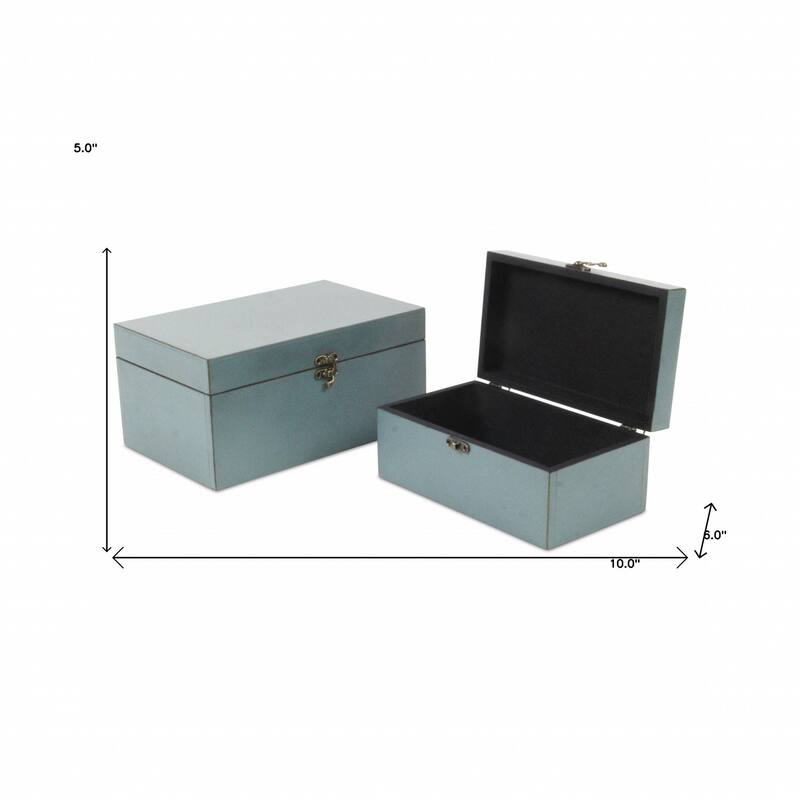 HomeRoots Set of Two Pale Blue Wooden Storage Boxes