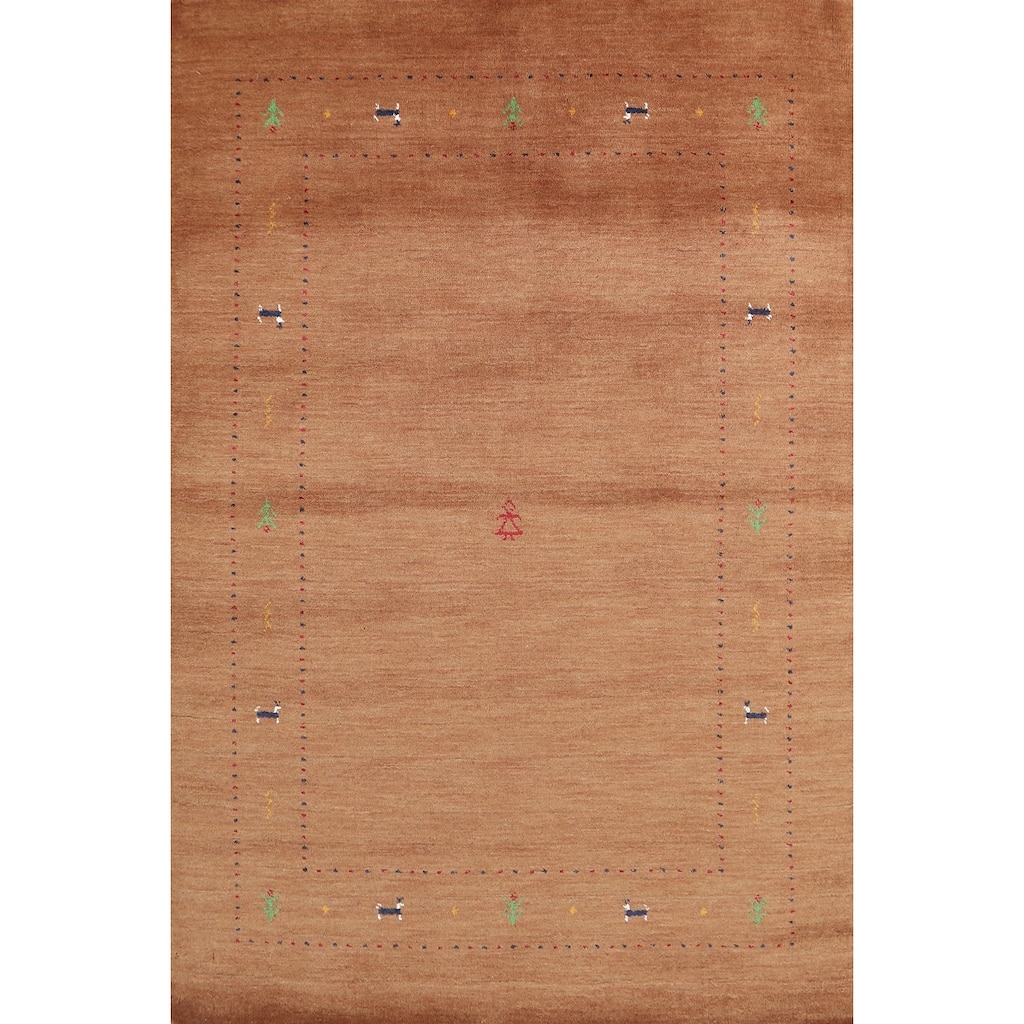 Hand Knotted Oriental 100% Wool Carpet Tribal Animal Pictorial Brown Gabbeh Area Rug - 5' 10'' X 4' 0''