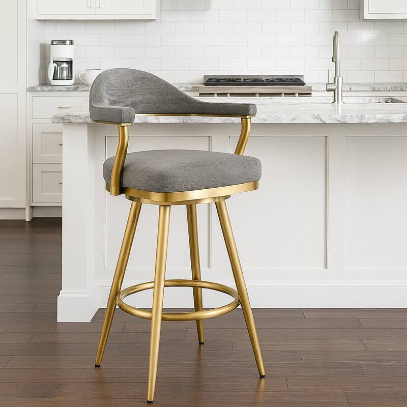 Justy Swivel Counter Stool Chair, Gold Steel, Anchor Gray Polyester