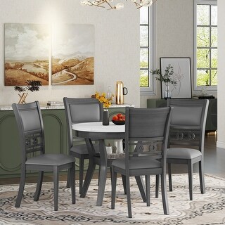 5-Piece Dining Round Table Set with One Faux Marble Top Dining Table ...