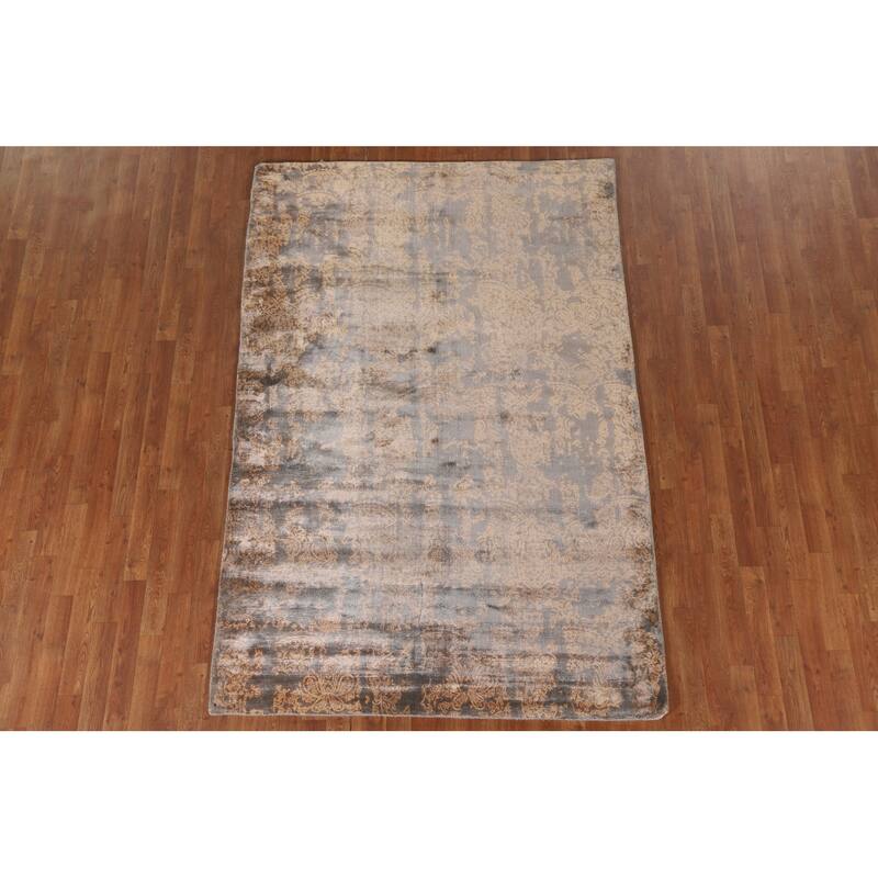 Abstract Oriental Area Rug Hand-Knotted Wool Carpet - 5'2"x 7'9"