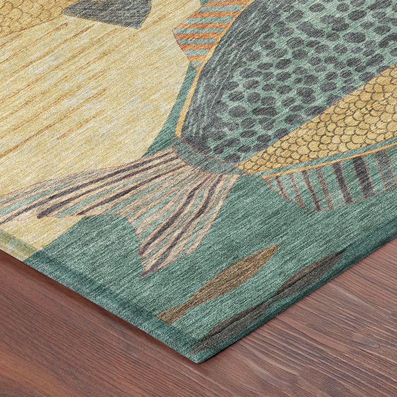 Machine Washable Indoor/ Outdoor Modern Fish Chantille Rug