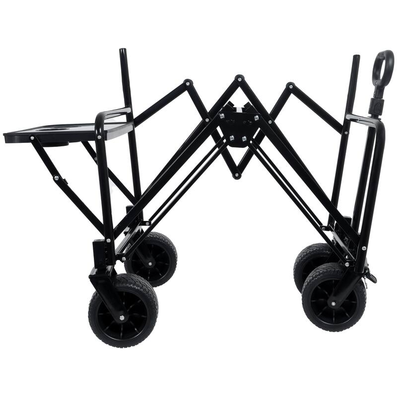 3-in-1 Convertible Folding Wagon Cart with Bench Seat & Rear-Mounted Folding Tabletop,180L Capacity All-Terrain Wheels